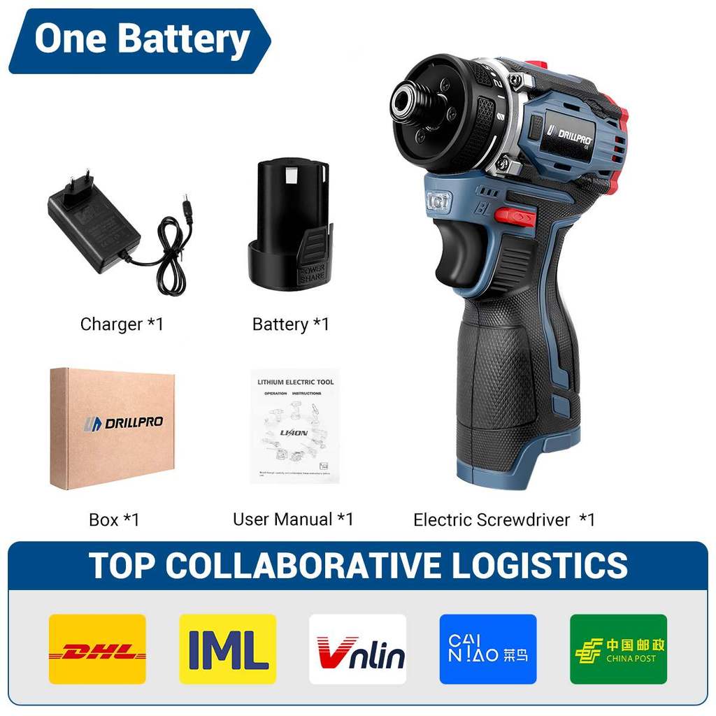 Drillpro Brushless Cordless Impact Drill 16V Electric Screwdriver 120N.m Wireless Drill Driver