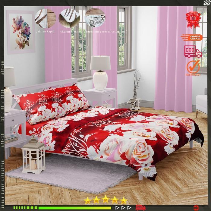 Sprei Katun Motif Bunga Mawar Merah Anti Geser King Size 200x200 cm