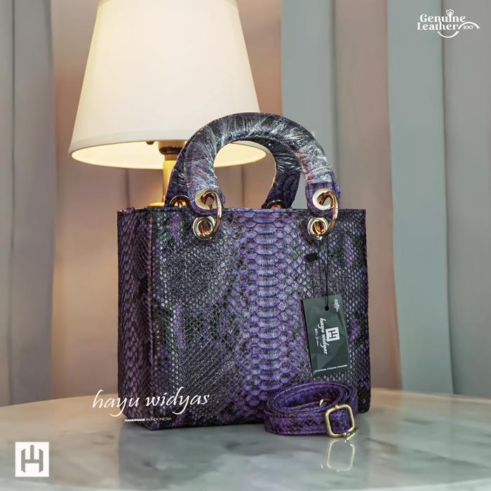 HAYU WIDYAS Lady Tas Selempang Wanita Kulit Ular Sintetis Warna Ungu Ukuran 24cm tas kulit berkualit