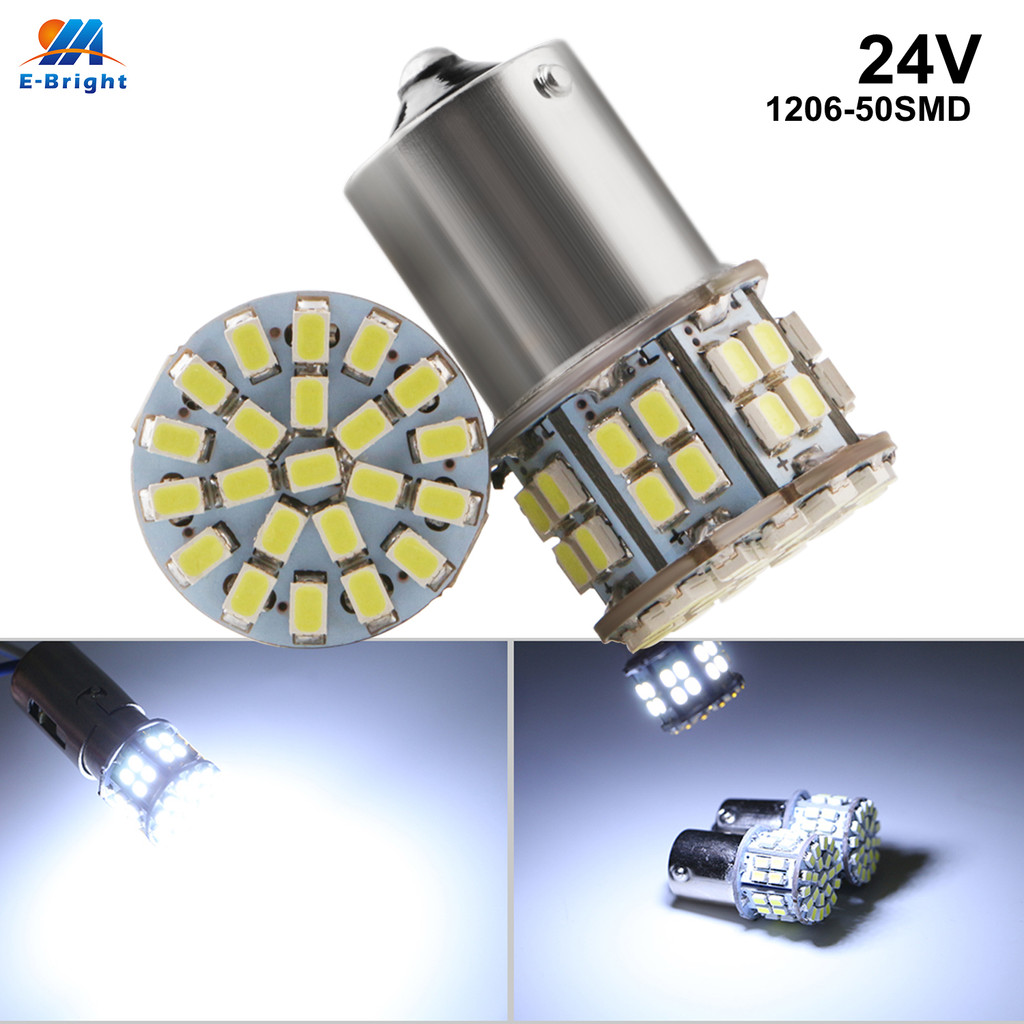 10PCS 24V P21W 1156 BA15S 1157 P21/5W 1206 50 SMD White Red Amber Led