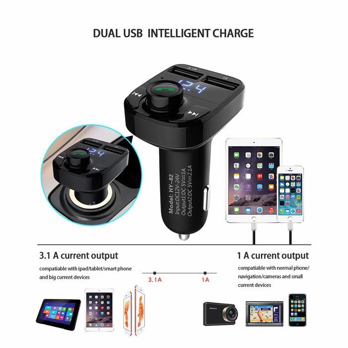 Car Charger Mobil Dual 2 USB Hyundai HY82 QC3.0 Bluetooth Phone MP3