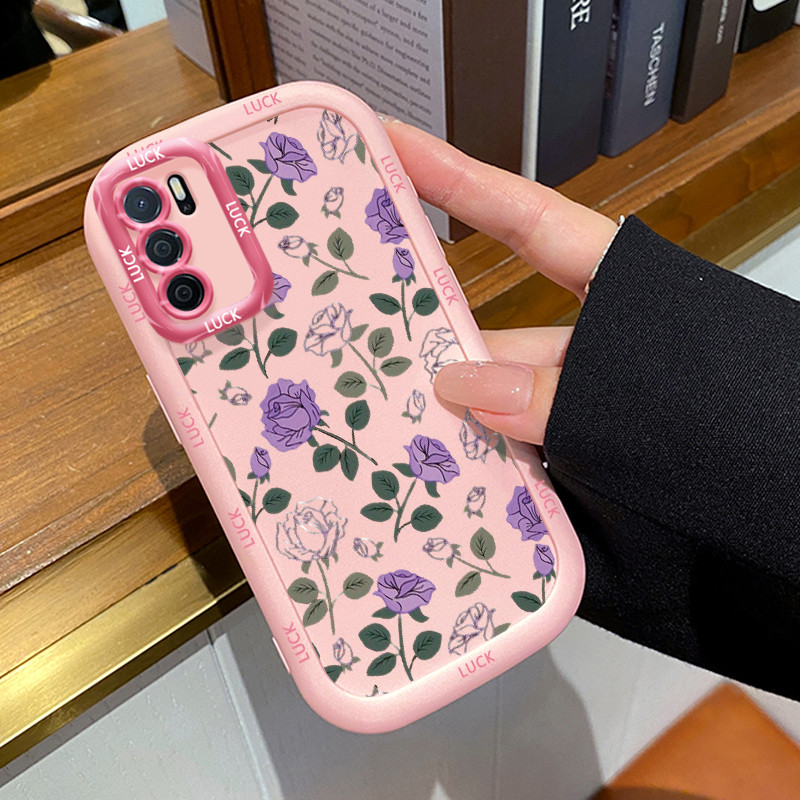 Casing Hp untuk OPPO A16 A16s A54s Case Casing pola mawar ungu Kesing Silikon Fullcover Warna Kontra