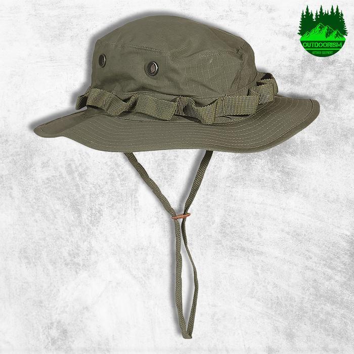 Rimba Lokal Camping Topi Rimba Katun Ripstok Polos untuk Pria dan Wanita Warna Army | Topi Camping |