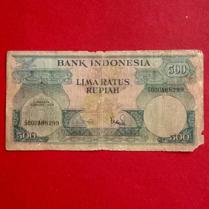 Uang kuno Indonesia seri bunga burung 500 rupiah tahun 1959 koleksi vintage
