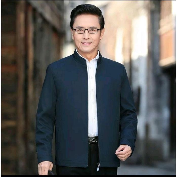 jasket santri jas Jaket Semi Formal Pria Bahan Kantun Ukuran Besar Jumbo - Nevy, 6XL guru Jasket Big
