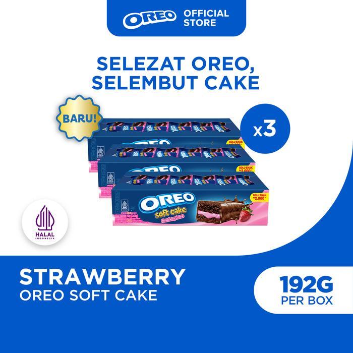 [BARU] Oreo Soft Cake 192g (Paket isi 3), Kue Bolu Cokelat dengan Krim Rasa Stroberi