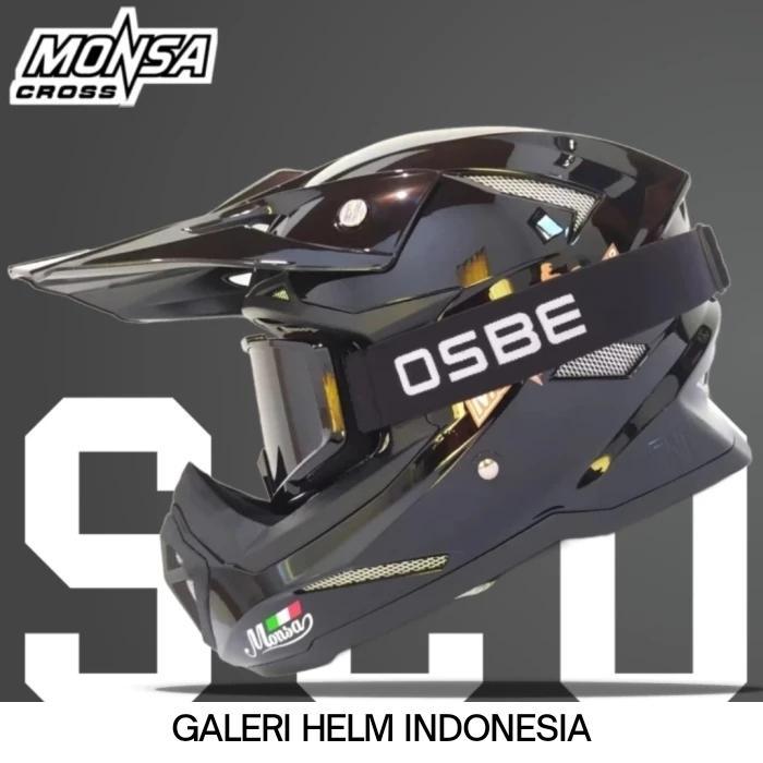 HELM CROSS MONSA BLACK GLOSSY SOLID TRAIL CROSSOVER OFFROAD NOT KYT SNAIL