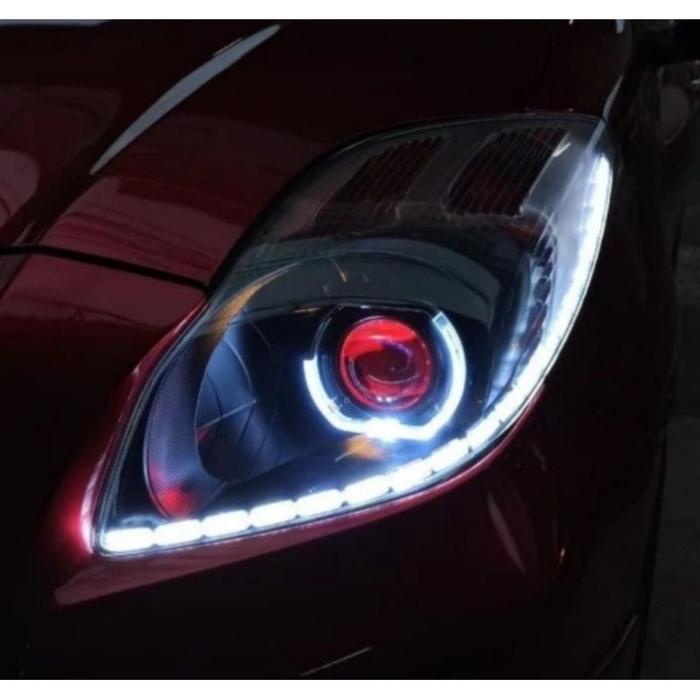 custom headlamp toyota Yaris bakpao projector biled aes + Alis DRL sein running
