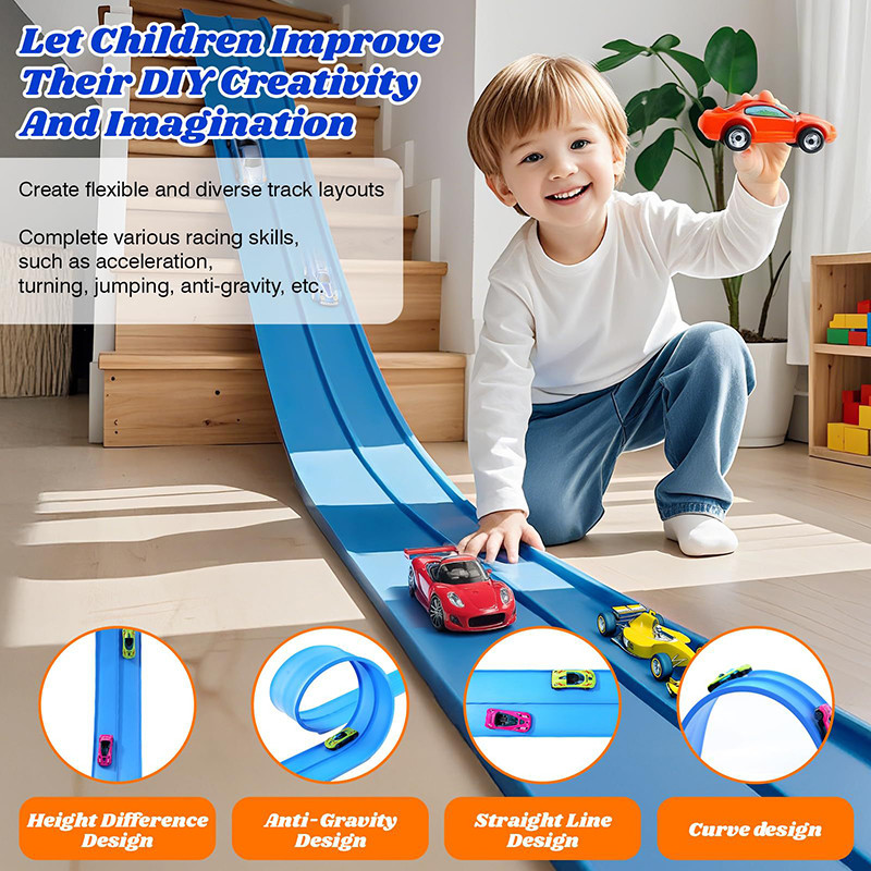 Flexible Race Track Children Toys DIY Double-track Racing Car Ramp Track Compatible 1/64th Cars