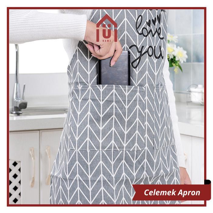 UNISO - CELEMEK MASAK DENGAN BAHAN KATUN LINEN DAN MOTIF KOTAK-KOTAK