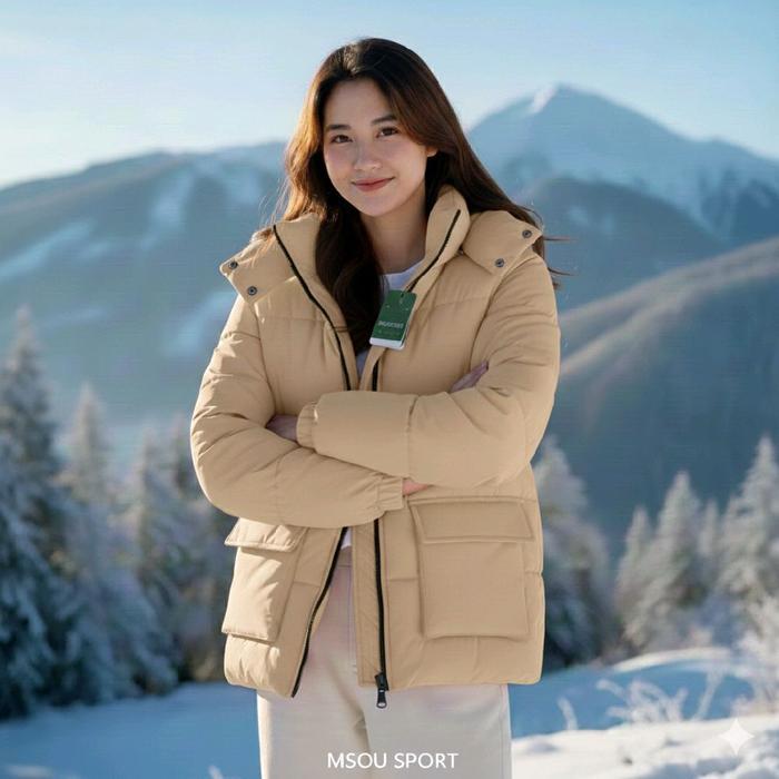 Jaket Musim Dingin Wanita Perempuan Jepang Umroh Korean Style Hoodie Menyatu Bahan Dalaman Bulu
