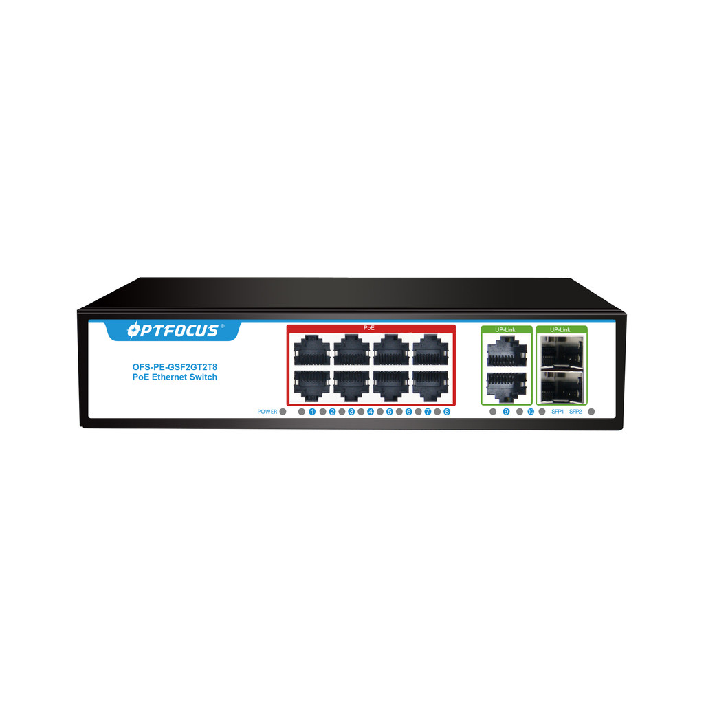 OPTFOCUS 120W 8 gigait poe+2 RJ45+2 SFP Gigabit fiber Durable PoE+ SFP Fibra 8 portas Ativo Passivo