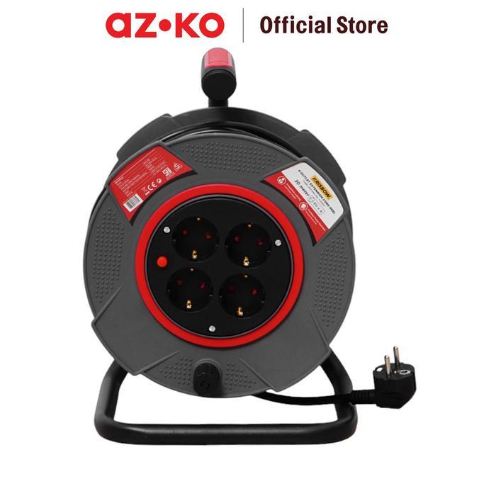 AZKO Krisbow 30 mtr Kabel Roll - Abu-Abu Extension Cable Kabel Gulung Power Reel Kabel Listrik Cable