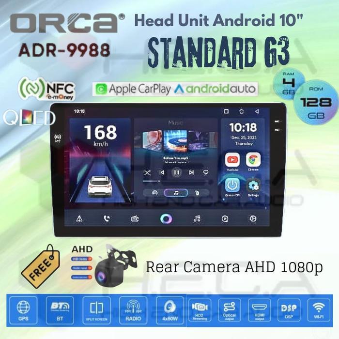 ORCA Standard G3 4/128 GB 10 inch Android NFC QLED ADR-9988 Head Unit Mobil 10" Tape TV + Rear