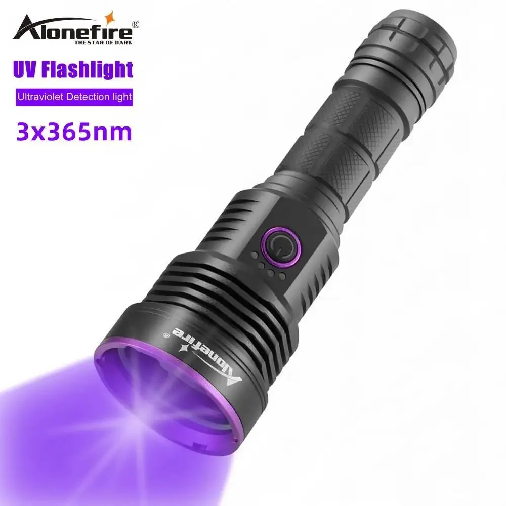 Alonefire SV43 Powerful UV Flashlight 3x365nm 60W Violet Torch Light by 21700 Battery for Urine