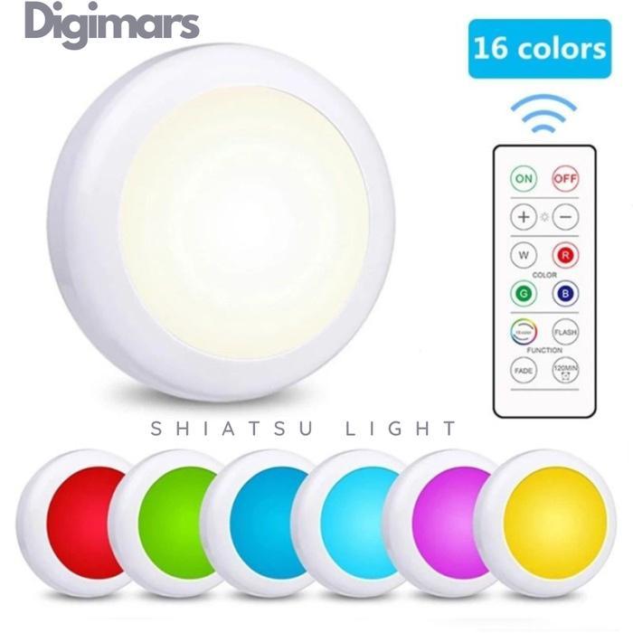 Discount Digimars 3 PCS Lampu LED Downlight Tempel Lemari RGB Wireless 16 Warna Dimming 10 Level