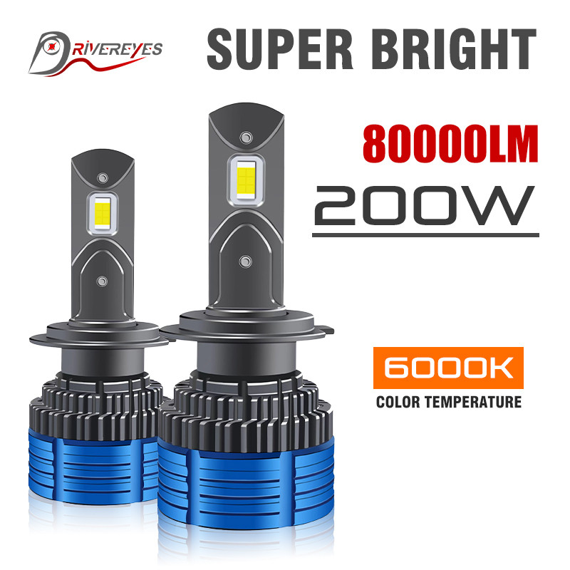 HB3 H7 LED Lights 200W Headlight Bulbs Canbus 80000LM High Power H4
