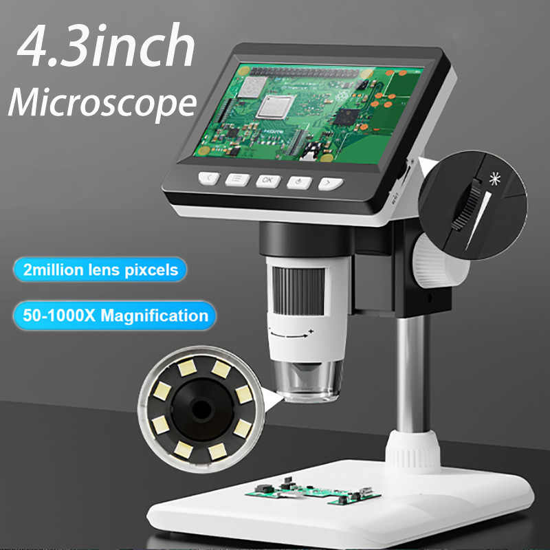 Mikroskop Digital dengan Layar IPS 4,3 inci 1600X Mikroskop Koin 2MP USB Elektron Profesional