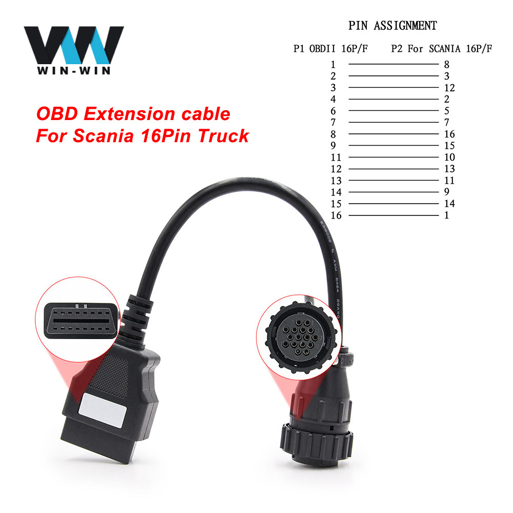 For Scania Truck OBD To OBD2 16pin OBD 2 Extension Cable For SCANIA Truck 16 Pin OBD2 Scanner Connec