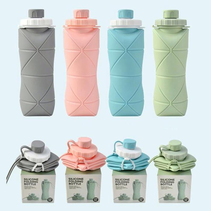((PROMO)) Botol Air Lipat Silikon Portabel Reusable 600ml / Botol Air Olahraga Lipat / Botol
