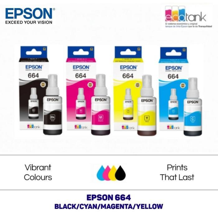 TINTA EPSON 664 CYAN, MAGENTA, YELLOW, BLACK - Kemasan Baru Printer Toner