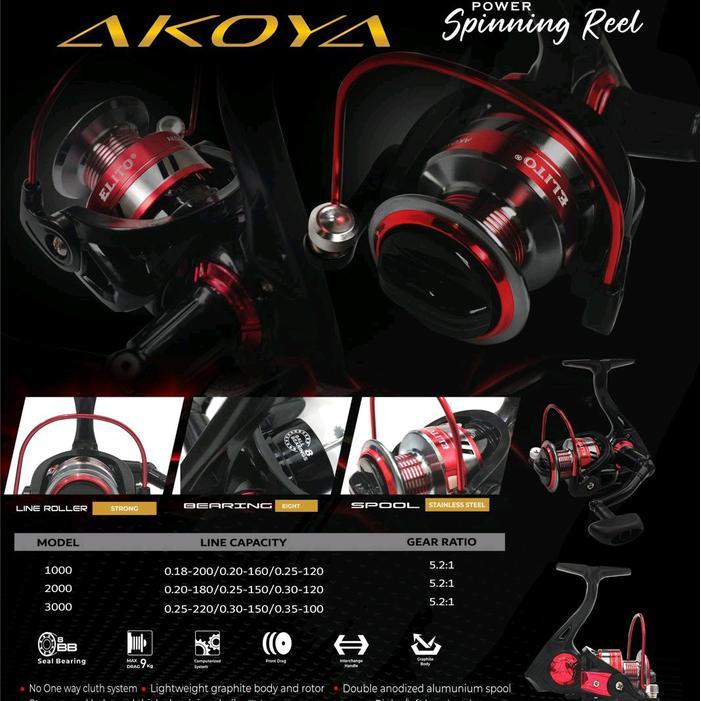 RELL ELITO AKOYA ONE WAY 10+1BB SEAL BEARING DRAK 9KG RATIO 5,2:1 UKURAN 1000,2000,3000