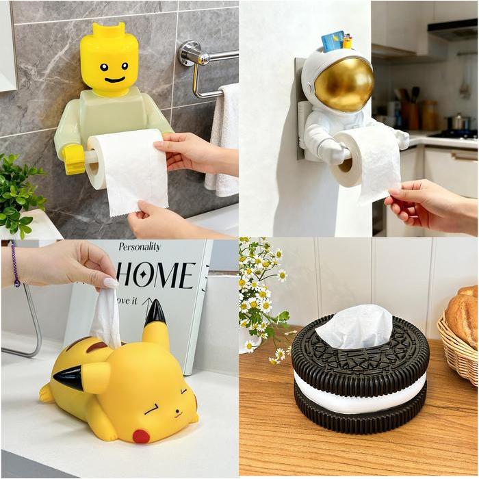 KOTAK TEMPAT TISU MEJA DAN DINDING UNIK LUCU KARTUN GANTUNGAN TISSUE TOILET PAPER ROLL HOLDER