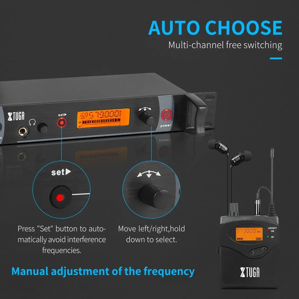 XTUGA RW2080 Half Metal In-ear Monitor Wireless System Multi Transmitter Wireless InEar Monitor