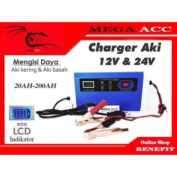 Alat Setrum Aki Atau Charger Aki Mobil Motor 12-24V 10A With LCD