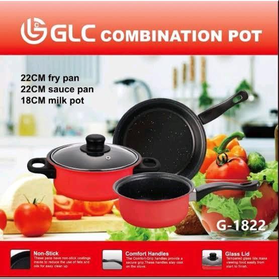 TERBARU Set Panci 3in1 GLC 1822 Anti Lengket untuk Dapur - Kitchenware