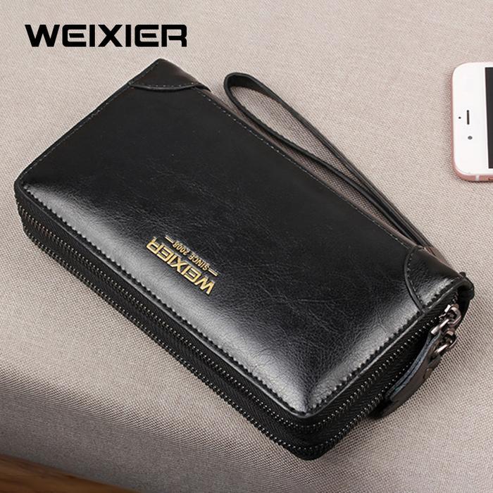 WEIXIER W88 Dompet Panjang Pria Long Bifold Kulit kartu uang - Hitam