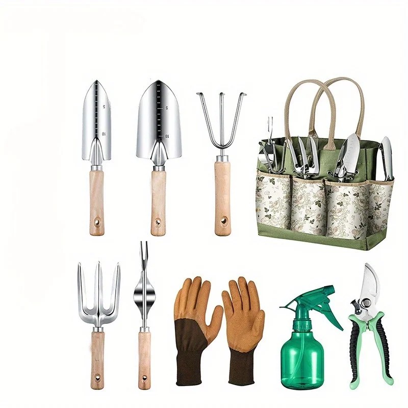 Wooden handle stainless steel garden tool set Gardening flower garden tool set