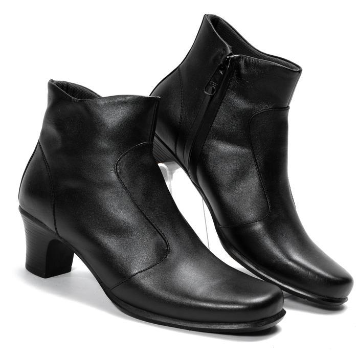 Donatello - Sepatu Wanita Boots Cewek Formal Pdh Pdl Kulit Asli Hak 5Cm Resleting Heels Kerja Kantor