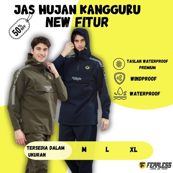 PR0M0 Jas Hujan Fearless Anti Bocor saku kantung Kangguru new fitur Setelan Pria Wanita dewasa