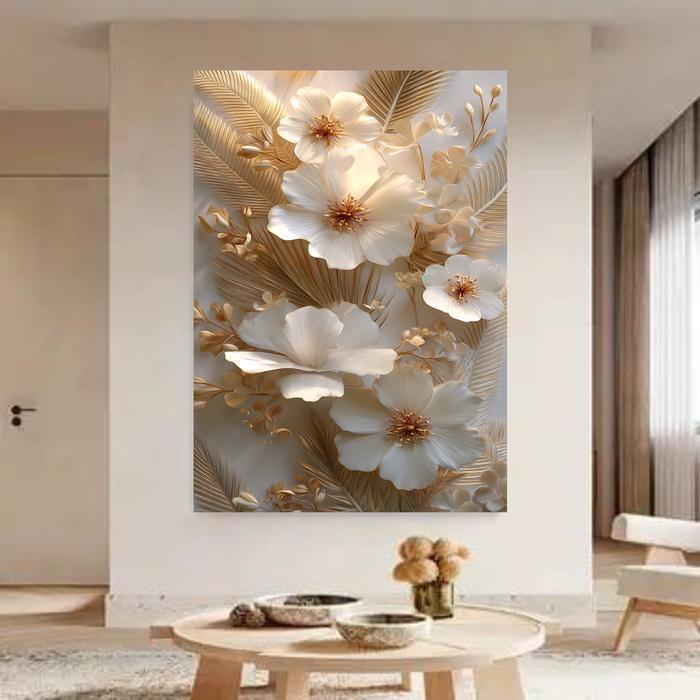 Pesanan Khusus Stiker Vinyl Bunga Putih 3d - Wallpaper Dinding Bunga Putih Mewah