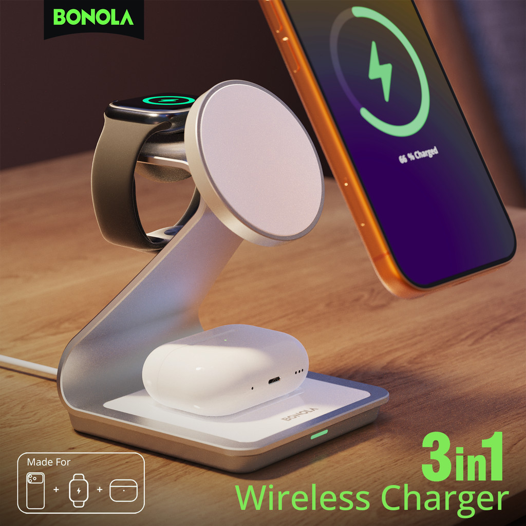 Bonola Magnetic 3 in 1 Wireless Charger for iPhone 17/16/15/14/13 Pro 30W Wireless Charging Station
