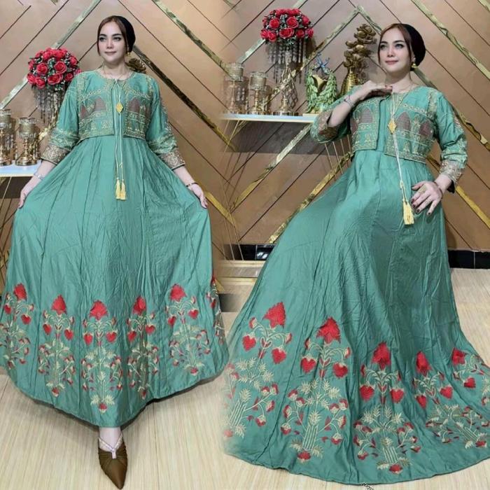 Gamis Rompi Inayah Bordir Bahan Katun Twill