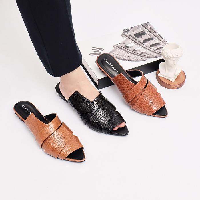 Clarenzo - Cleo Croco Slide Sandals Flat Sandal Wanita Motif Croco - JD12