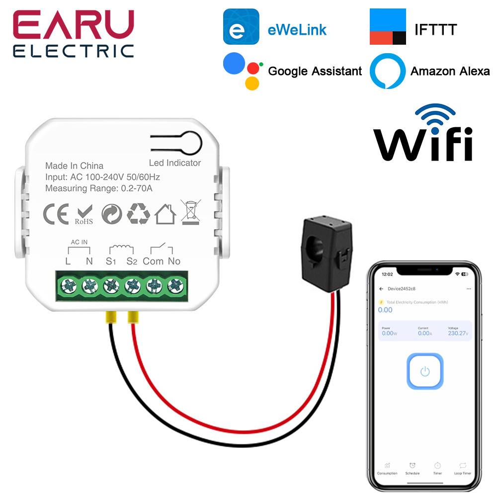 eWeLink Smart WiFi Power Energy Meter with CT Clamp AC 110V 220V Timer Relay Switch kWh Voltage