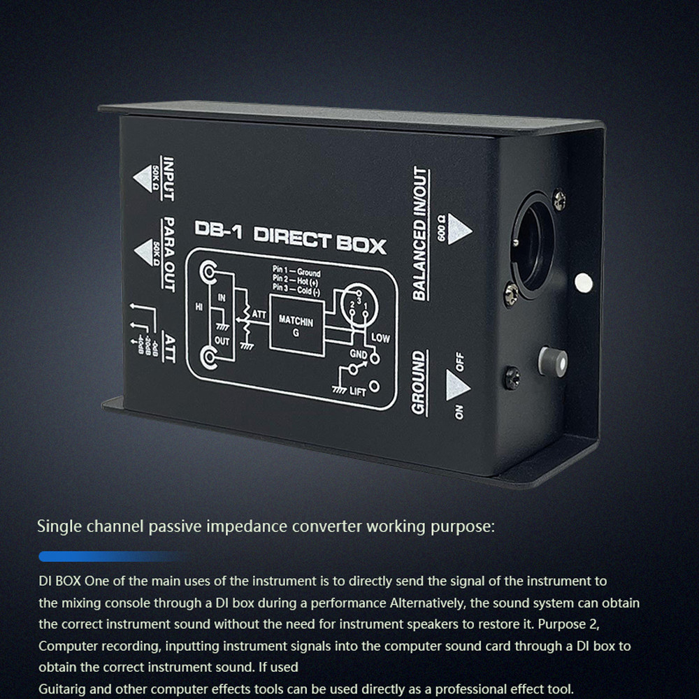 Passive Audio DI Box Direct Injection Box Low Noise Guitar Bass DI Single Channel Audio Converter