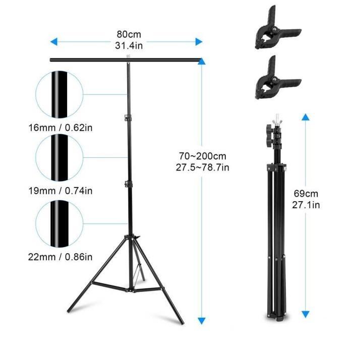 Promo T-Shape 2 Clamp Tripod Stand Background Tiang Backdrop Green Screen