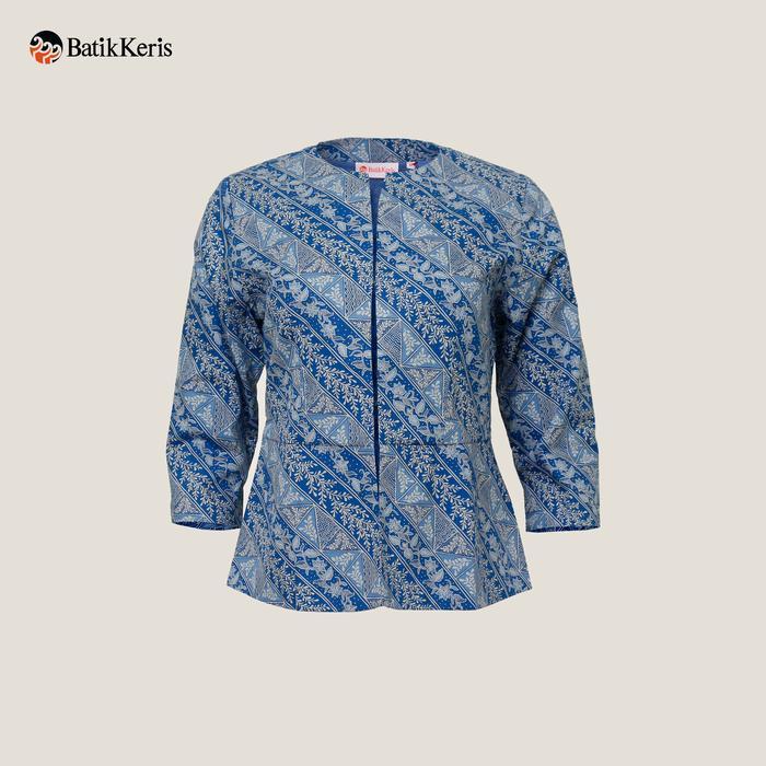 Batik Keris Outer Batik Lengan 3/4 Motif Keris Sekar Lereng - Biru, S