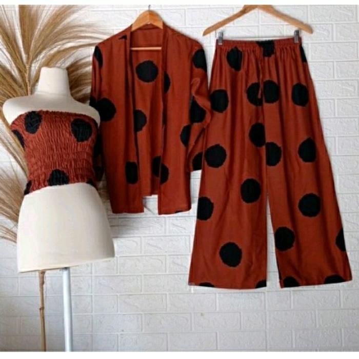 Premium Setelan Kerut Bahan Rayon Blazer Dan Kulot - Celana, Dewasa, Baju, Panjang, Wanita, Katun,
