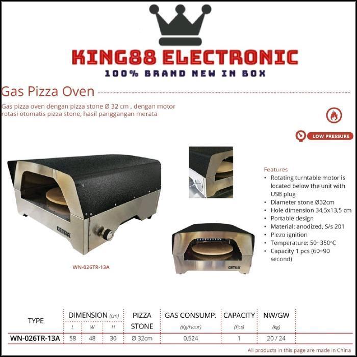 Terlaris GETRA WN-026TR-13A Gas Pizza Oven / Oven Gas / Oven Pemanggang Pizza Gas - hitam