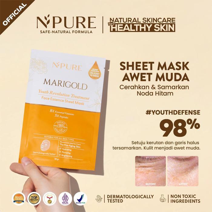 NPURE Marigold Anti Aging Sheet Mask / Masker untuk Awet Muda / Anti-aging Mask / Hydrating /