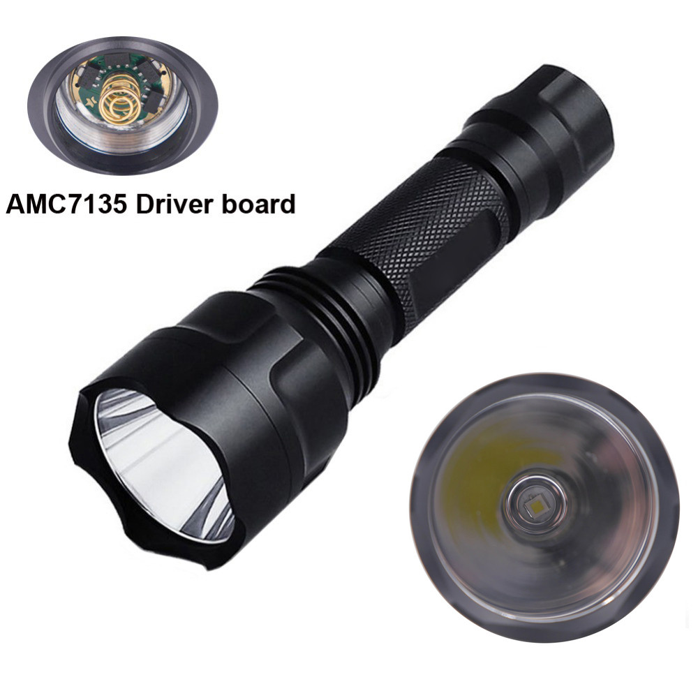 C8 XP-L HI V3 LED Flashlight - Powerful Waterproof Aluminum Torch with AMC7135 Driver 18650 Battery