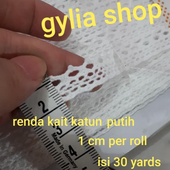 Renda Katun Putih Lebar 1 cm per Roll 30 Yard, Hiasan Pinggiran Baju dan Mukena