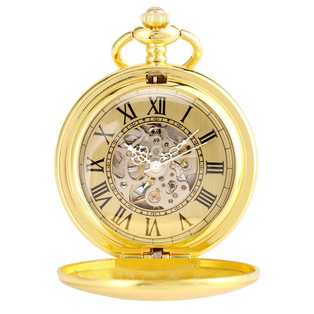 Luxury Gold Shlied Royal Pattern Mehcnaical Automatic Pocket Watch With 30 cm Chain Fob Watches For