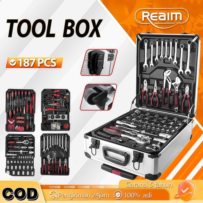 REAIM Tool Kit Set Perkakas Set Kunci Set Lengkap Tool Box Set 187PCS Perkakas Lengkap dengan Box