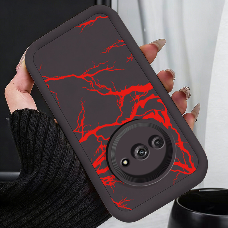 Casing Hp untuk Xiaomi Redmi A3 A3X POCO C61 Case Retakan lava merah Kasing silikon Cesing Warna mac